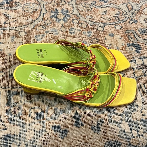 Stuart Weitzman Green and Yellow Braided Sandals size 7 1/2 - Picture 3 of 6